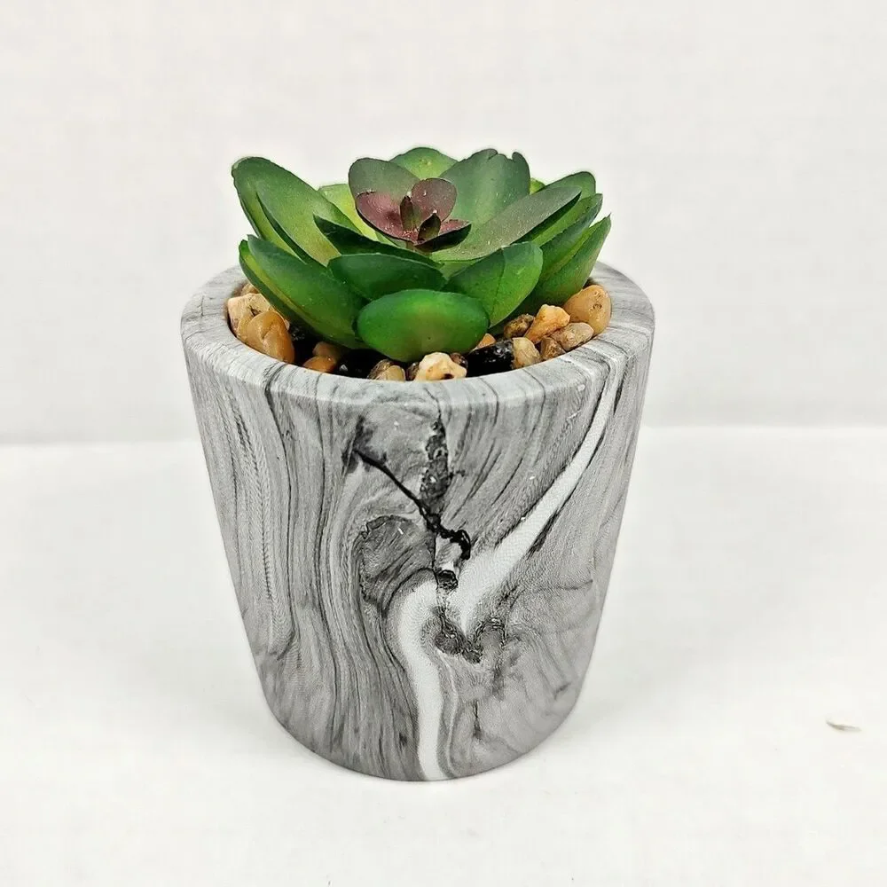 Mini Potted Plant Artificial Succulent Faux Marble 3.5